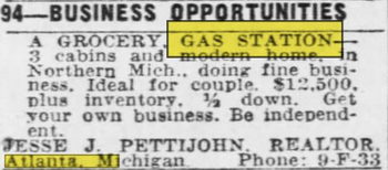 Atlanta Gas Station and Cabins - May 18 1952 Ad